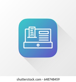 Cash Register, POS application for mobile phone. Line flat vector icon, button and website design. Illustration isolated on white background. EPS 10 design, logo, app, infographic.