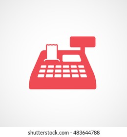 Cash Register Red Flat Icon On White Background