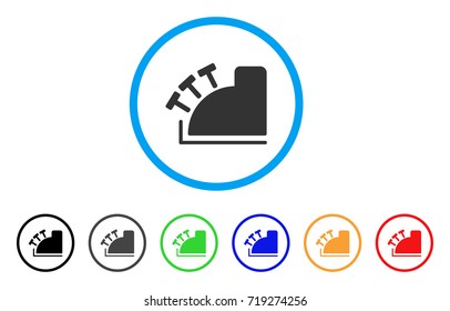 Cash Register rounded icon. Style is a flat cash register gray symbol inside light blue circle with black, gray, green, blue, red, orange color versions.