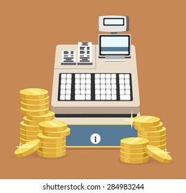 Cash register. Vector flat illustration