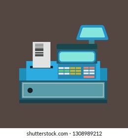 Cash register vector icon front view. Currency design illustration paying commerce equipment. Pos terminal machine supermarket
