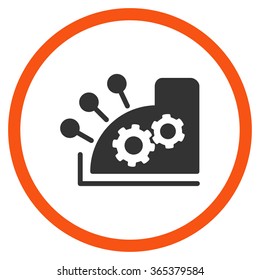 Cash Register vector icon. Style is bicolor flat circled symbol, orange and gray colors, rounded angles, white background.