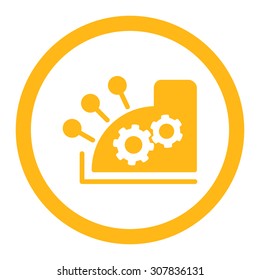 Cash register vector icon. This rounded flat symbol is drawn with yellow color on a white background.
