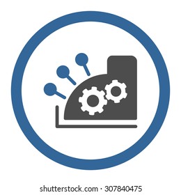 Cash register vector icon. This rounded flat symbol is drawn with cobalt and gray colors on a white background.
