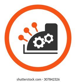 Cash register vector icon. This rounded flat symbol is drawn with orange and gray colors on a white background.