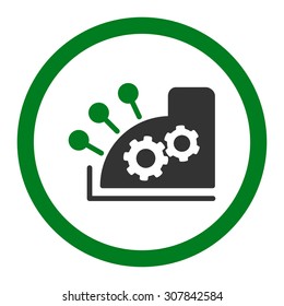 Cash register vector icon. This rounded flat symbol is drawn with green and gray colors on a white background.