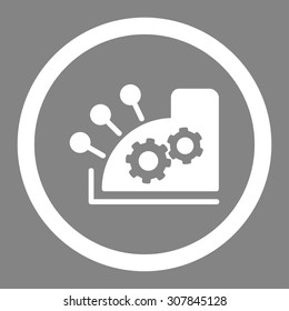 Cash register vector icon. This rounded flat symbol is drawn with white color on a gray background.