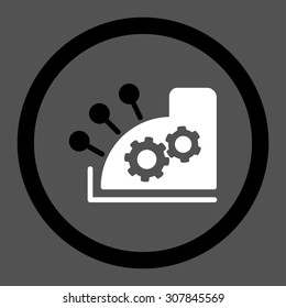 Cash register vector icon. This rounded flat symbol is drawn with black and white colors on a gray background.