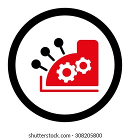 Cash register vector icon. This rounded flat symbol is drawn with intensive red and black colors on a white background.