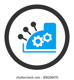Cash register vector icon. This rounded flat symbol is drawn with blue and gray colors on a white background.