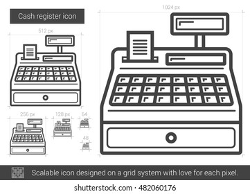 Icono de línea vectorial de registro de efectivo aislado en fondo blanco. Icono de línea de registro de efectivo para infografía, sitio web o aplicación. Icono escalable diseñado en un sistema de cuadrícula.