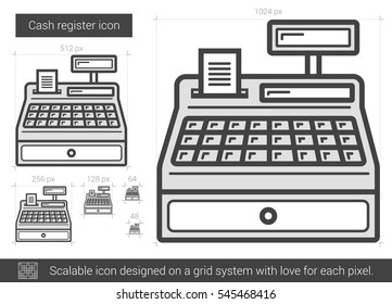 Cash register vector line icon isolated on white background. Cash register line icon for infographic, website or app. Scalable icon designed on a grid system.