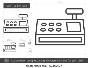 Cash register vector line icon isolated on white background. Cash register line icon for infographic, website or app. Scalable icon designed on a grid system.