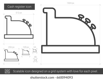 Icono de línea vectorial de registro de efectivo aislado en fondo blanco. Icono de línea de registro de efectivo para infografía, sitio web o aplicación. Icono escalable diseñado en un sistema de cuadrícula.