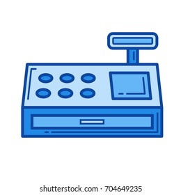 Kassenregister, Vektorsymbol einzeln auf weißem Hintergrund. Symbol für die Cash-Register-Linie für Infografik, Website oder App. Blaues Symbol für ein Gittersystem.
