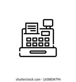 Cash Register Vector Line Illustration. Business and Finance icon 
