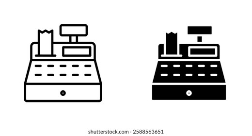 Cash register vectors icons set in filled and strokes on white background