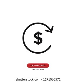 Cash and reload vector icon. Dollar,refresh symbol. Flat vector sign isolated on white background. Simple vector illustration for graphic and web design.