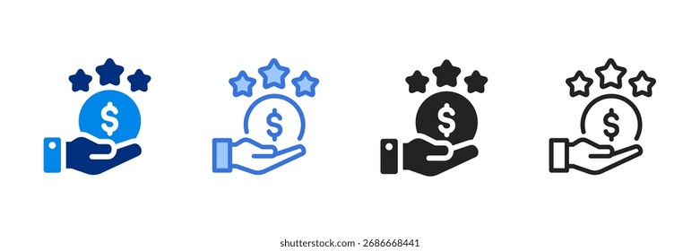 Ícone de premiação de dinheiro definir ilustração de vetor de vários estilos
