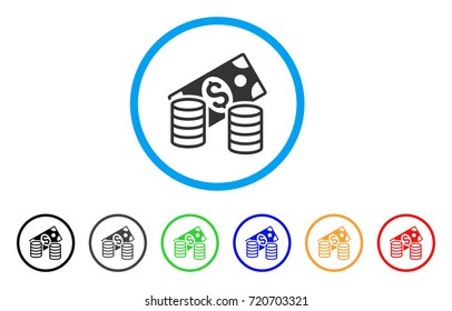 Cash rounded icon. Style is a flat cash gray symbol inside light blue circle with black, gray, green, blue, red, orange variants. Vector designed for web and software interfaces.