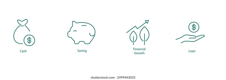 Cash, Savings, Financial Growth, and Loan Vector Icon Set