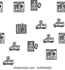 Cash Services Bank Vector Seamless Pattern Thin Line Illustration