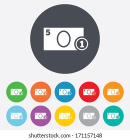 Cash sign icon. Money symbol. Coin and paper money. Round colourful 11 buttons. Vector