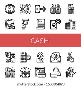 cash simple icons set. Contains such icons as Coin, Gambling, Pound, Card, Exchange, Bill, Ledger, Accounting, Bitcoin, Money, Credit card, can be used for web, mobile and logo