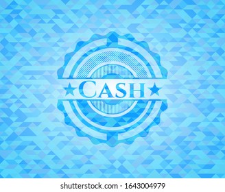 Cash sky blue emblem with triangle mosaic background