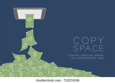 Cash slide off Smartphone set Mobile online shopping concept illustration isolated on dark blue background with copy space
