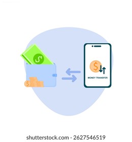 Cash and smart phone money transfer, flat style. Online payment concept, money transaction, make money, financial savings.