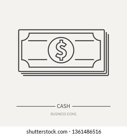 Cash, stack of banknotes - business icon in flat thin line style. Graphic design elements for ad, apps, website, packaging, poster or brochure. Vector illustration