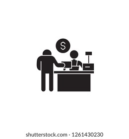 Cash store payment black vector concept icon. Cash store payment flat illustration, sign