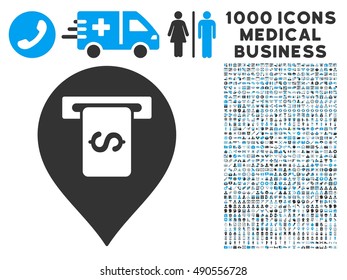 Cash Terminal Pointer icon with 1000 medical commercial gray and blue vector design elements. Collection style is flat bicolor symbols, white background.