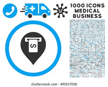 Cash Terminal Pointer icon with 1000 medical commerce gray and blue vector pictograms. Clipart style is flat bicolor symbols, white background.