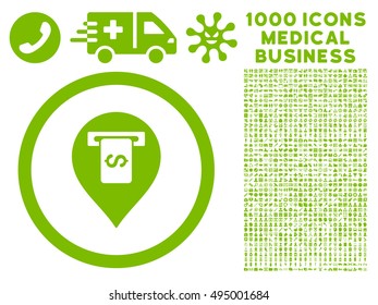 Cash Terminal Pointer icon with 1000 medical commercial eco green vector pictograms. Collection style is flat symbols, white background.