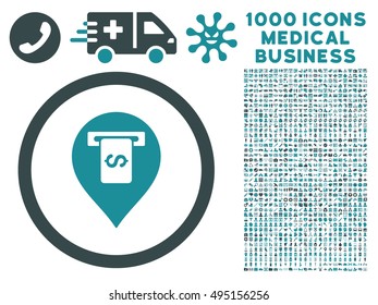 Cash Terminal Pointer icon with 1000 medical commerce soft blue vector pictograms. Clipart style is flat bicolor symbols, white background.