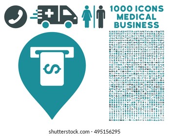 Cash Terminal Pointer icon with 1000 medical commerce soft blue vector pictograms. Collection style is flat bicolor symbols, white background.