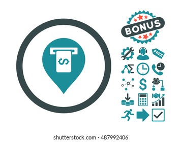 Cash Terminal Pointer icon with bonus images. Vector illustration style is flat iconic bicolor symbols, soft blue colors, white background.