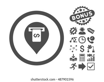 Cash Terminal Pointer pictograph with bonus symbols. Vector illustration style is flat iconic symbols, gray color, white background.