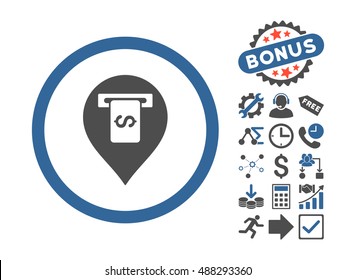 Cash Terminal Pointer pictograph with bonus images. Vector illustration style is flat iconic bicolor symbols, cobalt and gray colors, white background.