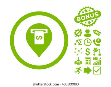 Cash Terminal Pointer pictograph with bonus design elements. Vector illustration style is flat iconic symbols, eco green color, white background.