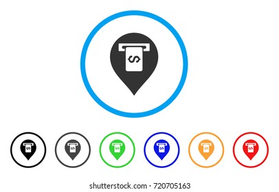 Cash Terminal Pointer rounded icon. Style is a flat cash terminal pointer gray symbol inside light blue circle with black, gray, green, blue, red, orange color versions.
