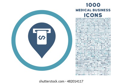 Cash Terminal Pointer rounded vector bicolor icon with 1000 medical business icons. Set style is flat pictograms, cyan and blue colors, white background.