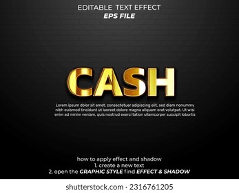 cash text effect, font editable, typography, 3d text. vector template