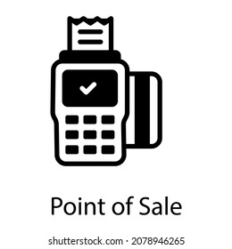 Cash Till With Receipt, Point Of Sale Machine Icon In Solid Design 