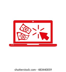 Cash transactions on your computer. Notebook, dollars and mouse clicks are made in a flat style. Vector illustration eps10.