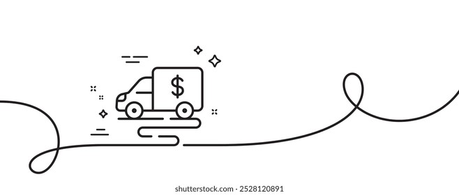 Symbol für Geldtransportposition. Endlos eine Linie mit Locke. Money Collector LKW-Schild. Symbol für den Geldsammelautomaten. Bargeldtransport mit einem Umrissband Schleifenverlaufsmuster. Vektorgrafik