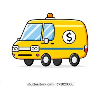 Cash In Transit Vehicle Isolated, Money Delivery Van Truck, Bank Car.