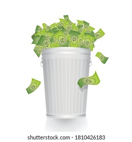 "Cash is Trash" / "Throwing away money" financial concept illustration. 